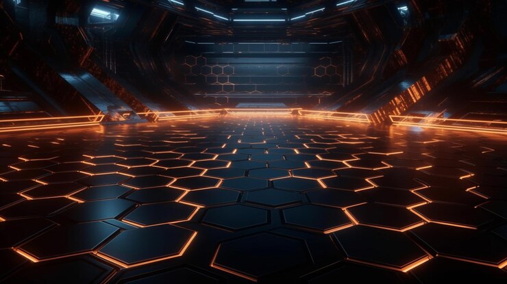 Fondo tecnológico abstracto con hexágonos y líneas brillantes