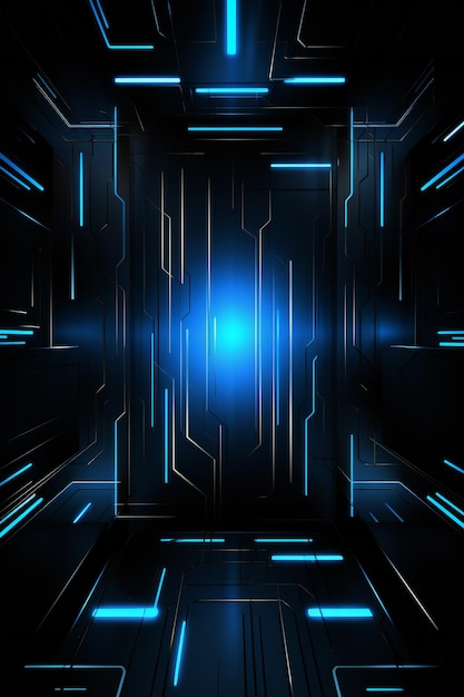 Fondo tecnológico futurista de metal abstracto negro con luz azul brillante