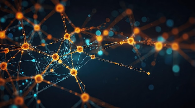 Fondo tecnológico moderno con vibrantes diagramas de redes neuronales y superposiciones de datos holográficos