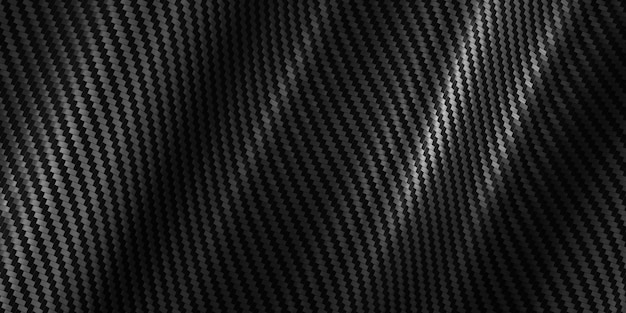 Fondo de tela rayada de fibra de carbono de textura de kevlar negro Ilustración 3D ondulada a rayas