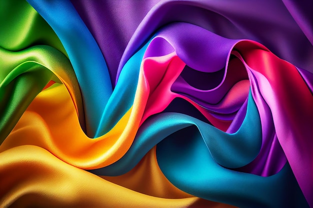 Fondo de tela de satén ondulado de arco iris abstracto IA generativa