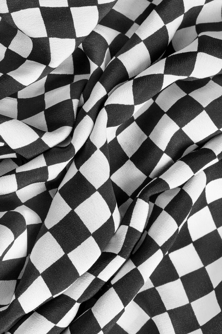 Foto fondo de tela de seda a cuadros drapeado en blanco y negro