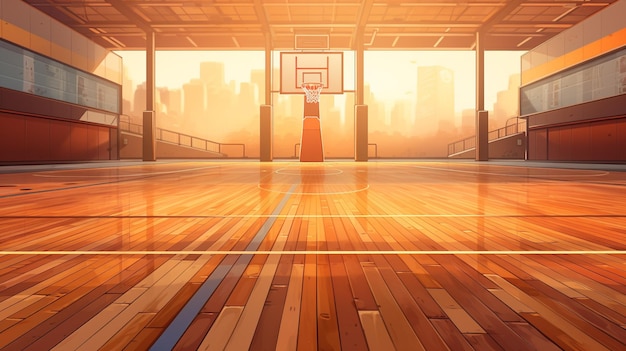 Foto fondo de tema de baloncesto con pelota y gimnasio