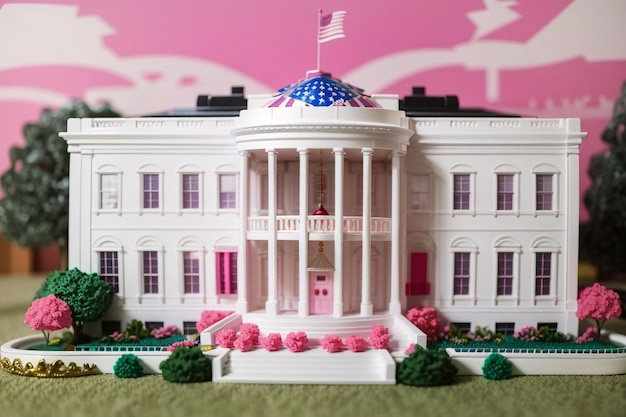 Foto fondo del tema de la escena de barbie del edificio de la casa blanca