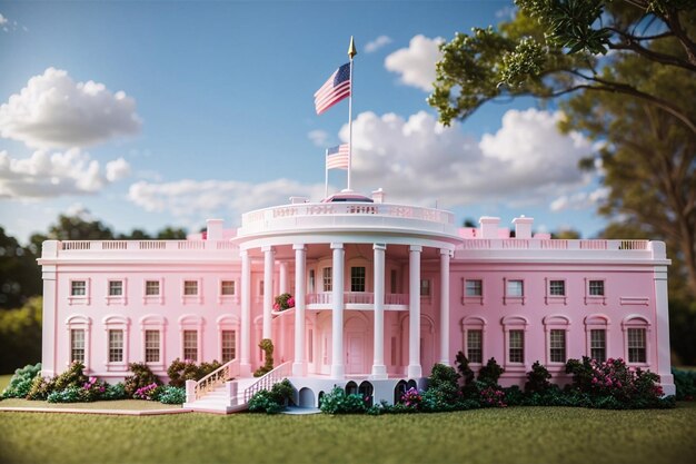 Foto fondo del tema de la escena de barbie del edificio de la casa blanca