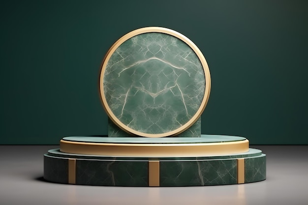 Fondo de tema islámico de plataforma o pedestal de podio de piedra verde y dorada