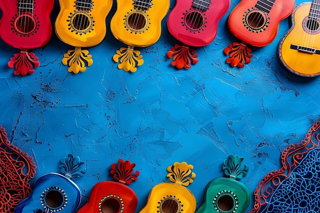 Foto fondo con temática de la cultura mexicana con papel picado y bailarines folclóricos con espacio de copia