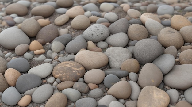 Fondo terroso tranquilo de guijarros redondeados de piedra natural en tonos grises y marrones