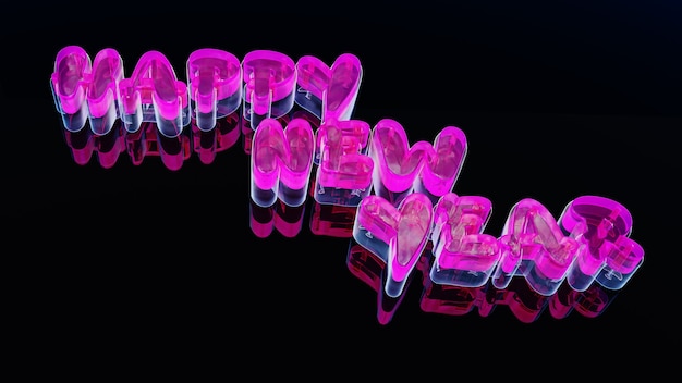 Fondo de texto púrpura brillante feliz año nuevo 3D