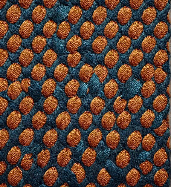 Foto fondo de textura una alfombra azul y naranja con un patrón de naranjas