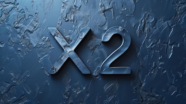 Fondo con textura azul con representación 3D de X2 en azul oscuro
