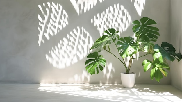 Fondo de textura blanca abstracta mínima para la presentación del producto con sombras intrincadas y vegetación de pared natural