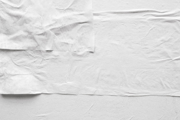 Fondo de textura de cartel de papel arrugado y arrugado blanco en blanco