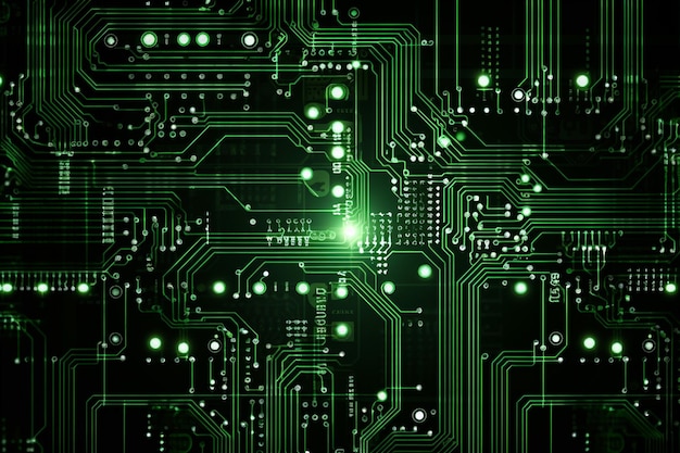 Foto fondo de textura de circuitos verdes con condensadores