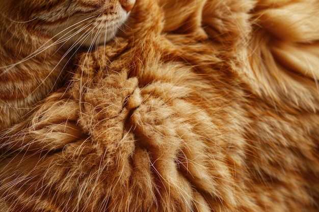 El fondo de la textura del gato de jengibre es lindo, toma de cerca de los gatos ginger tabby de pelaje esponjoso.