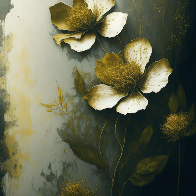 Fondo De Textura Grunge De Arte Botánico Dorado