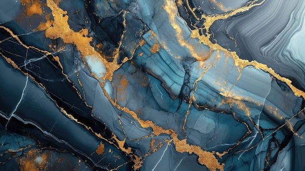 Fondo de textura de mármol abstracto en color azul y dorado para diseño gráfico y web