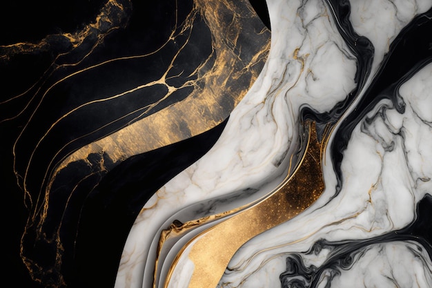 Fondo de textura de mármol de lujo blanco negro oro Patrón de material de color de piedra natural AI generativa