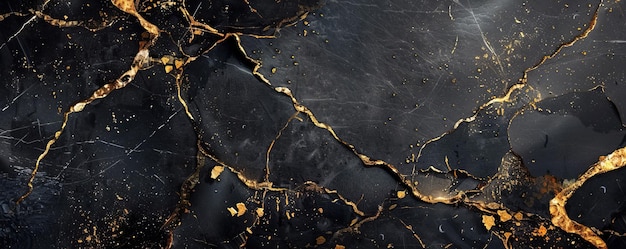 Fondo de textura de mármol negro con detalles de oro agrietado