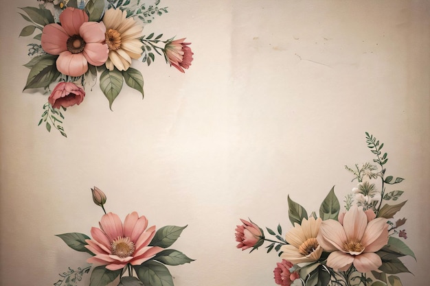 Fondo de textura de papel vintage con flores