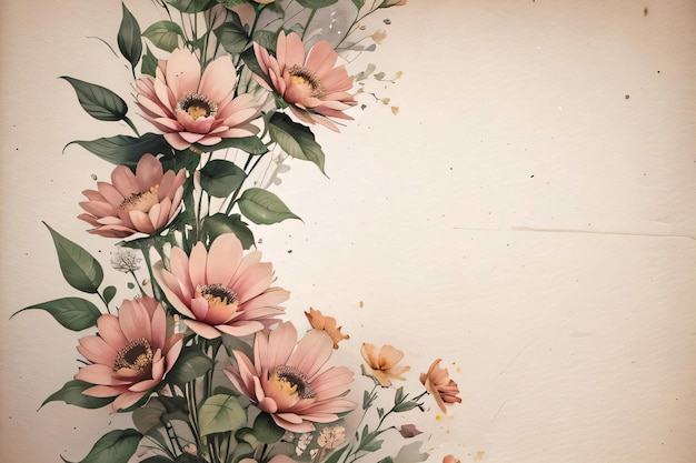 Fondo de textura de papel vintage con flores