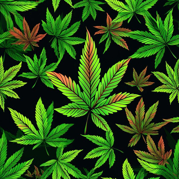 fondo de textura de patrón sin costuras con hojas verdes de marihuana de cannabis