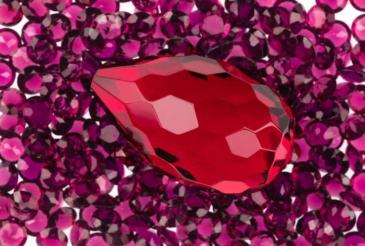 Foto fondo y textura piedras preciosas rubíes rojos