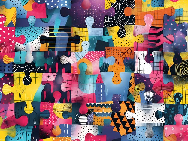 Fondo de la textura de la pieza de rompecabezas con piezas de rompecabeas y diseño de collage de patrones abstractos