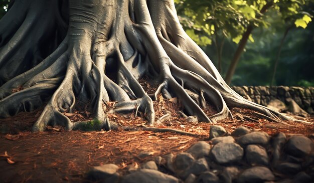 Foto fondo con la textura de las raíces de un gran árbol generado por la ia