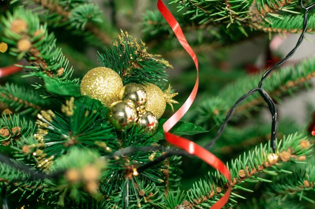 Fondo de textura de ramita de abeto de Navidad borrosa