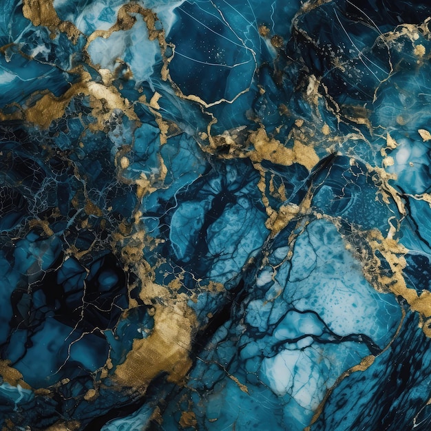 Fondo de textura de superficie de mármol Mármol azul vibrante con vetas doradas y blancas IA generativa