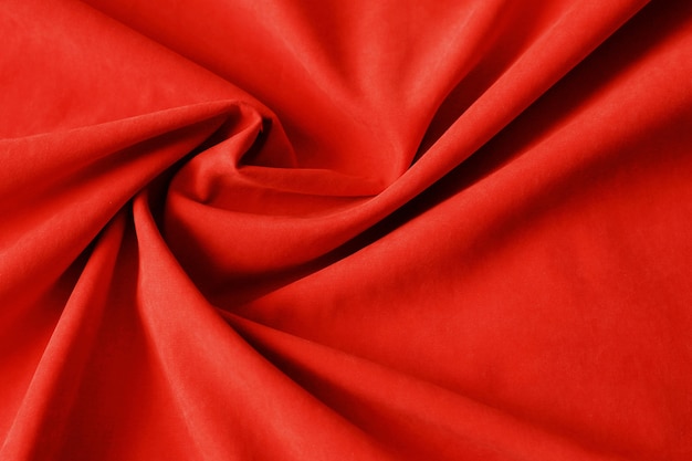 Foto fondo de textura de tela roja, tela arrugada