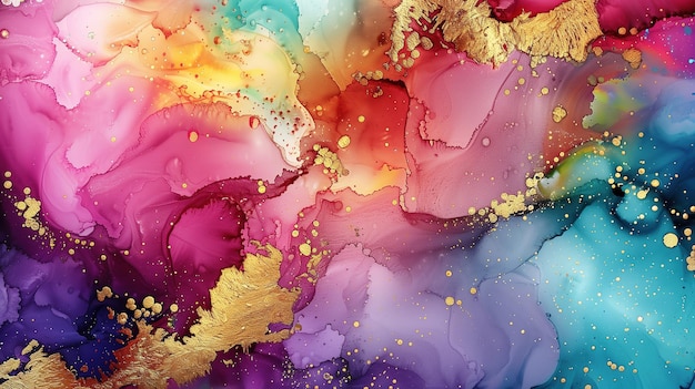 Fondo de textura de tinta de mármol vibrante con resaltes dorados en diseño abstracto