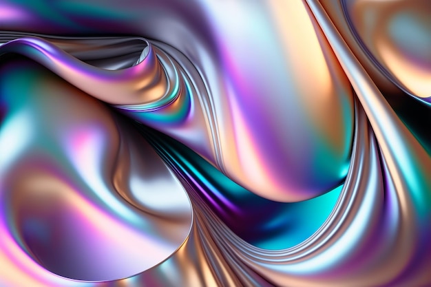 Fondo textural holográfico iridiscente Ondas de degradado con reflejos iridiscentes Ilustración generativa de IA