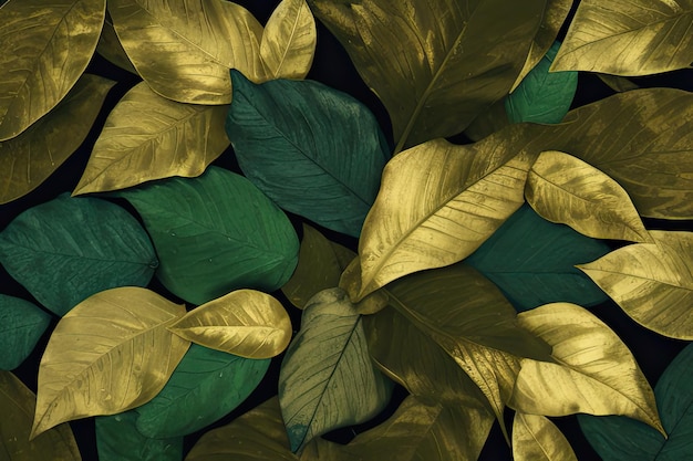 Fondo texturizado de hojas verdes y doradas metálicas