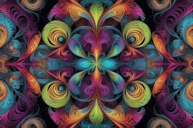 Foto fondo texturizado simétrico multicolor con espirales gráficos generados por computadora