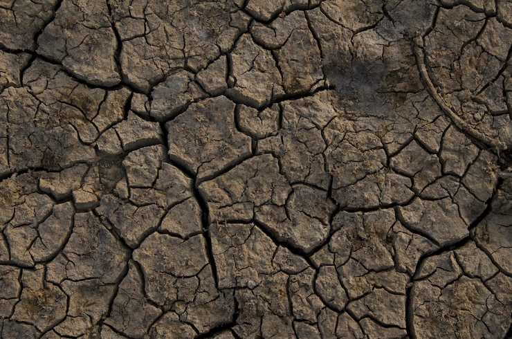 Foto fondo de tierra agrietada y textura tierra seca del desierto