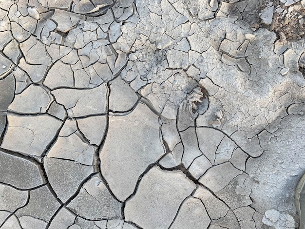 Fondo de tierra de tierra blanca seca y agrietada Primer plano de la superficie de fractura de tierra de fisura seca