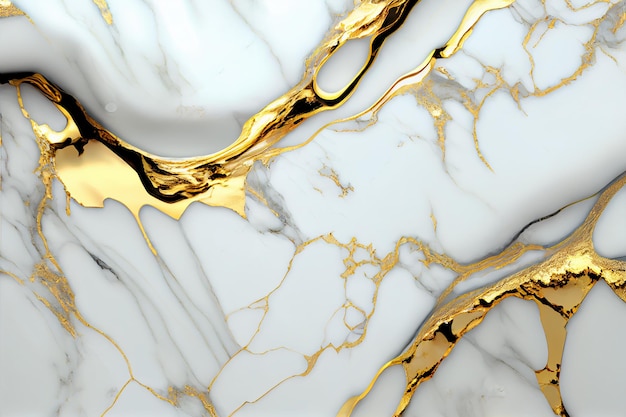 Fondo de tinta de alcohol de textura blanca y dorada abstracta líquida de mármol