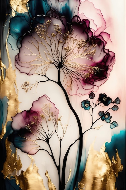 Fondo de tinta fluida flor y floral