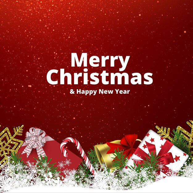 Fondo tipográfico con elementos navideños regalos feliz fondo de Navidad objetos decorativos festivos plano endecha vista superior cartel de Navidad banner de vacaciones folleto elegante tarjeta de felicitación