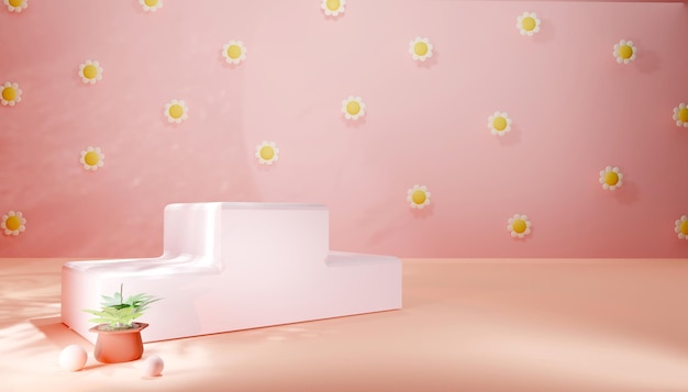 Foto fondo de tono suave pastel de lujo virtual decorado con flores focos mínimos espacio vacío exhibición de productos escaparate promoción de perfume venta banner presentación cosmética 3d render