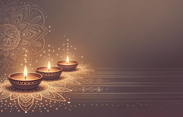 Fondo tradicional de Diwali y diyas de Diwali con diseños de rangoli