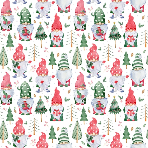 Fondo transparente acuarela con lindos gnomos de Navidad