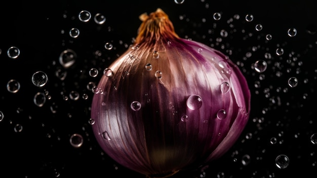 Un fondo transparente de cebolla gotas visibles de IA generativa de agua