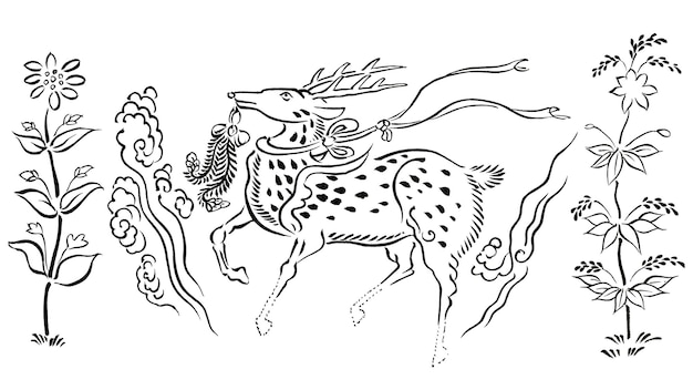 Fondo transparente de ciervo vintage japonés en png