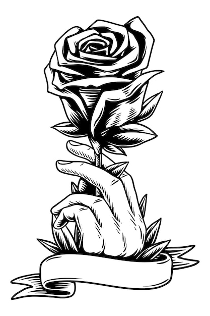 El fondo transparente del elemento png de la mano que sostiene la rosa