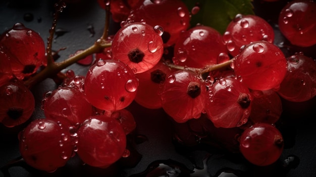 Fondo transparente de grosella roja con gotas de agua visibles