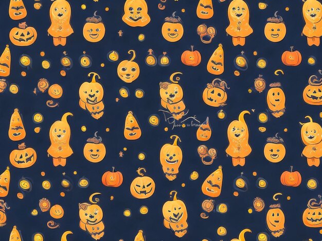 Foto fondo transparente de halloween con calabazas y fantasmas