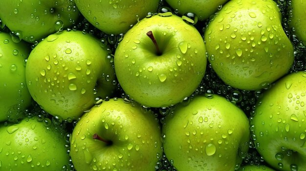 Fondo transparente de manzana fresca abstracta adornada con gotas brillantes de agua Generativo ai